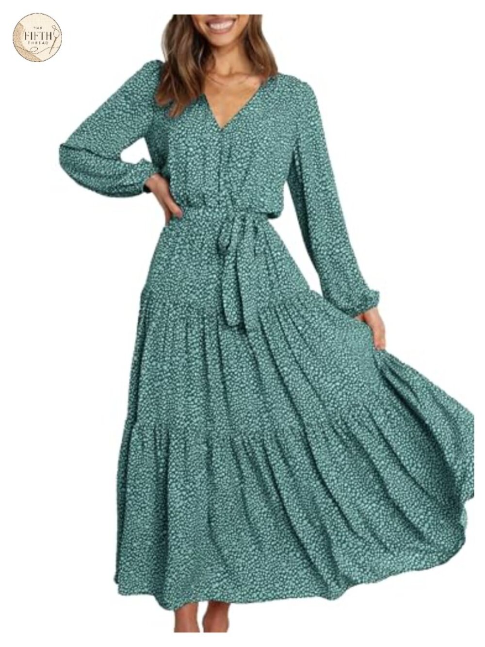 PRETTYGARDEN Long Sleeve Boho Floral Wrap Maxi Dress
